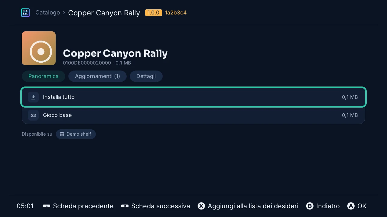 La pagina di un gioco: Installa tutto, poi il gioco base e il suo aggiornamento, ciascuno con la sua dimensione
