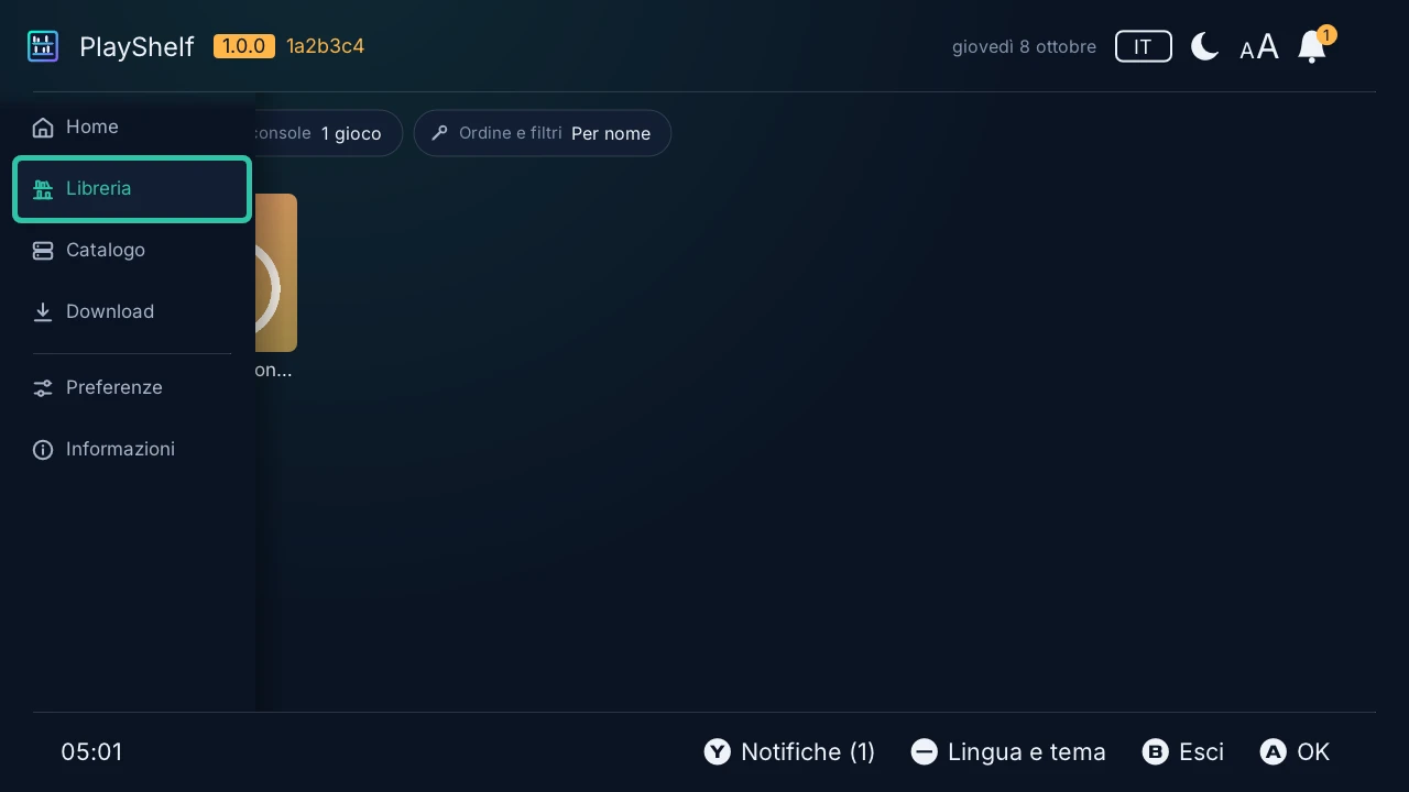 Libreria: il gioco installato sulla console, con la sua versione