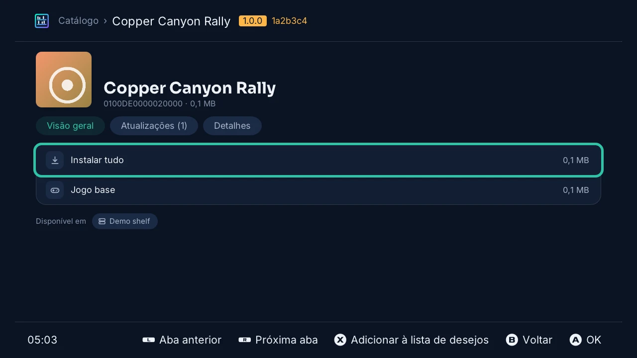 A página de um jogo: Instalar tudo, depois o jogo base e a atualização dele, cada um com seu tamanho