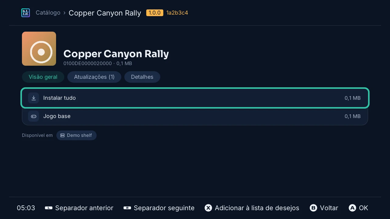 A página de um jogo: Instalar tudo, depois o jogo base e a sua atualização, cada um com o seu tamanho
